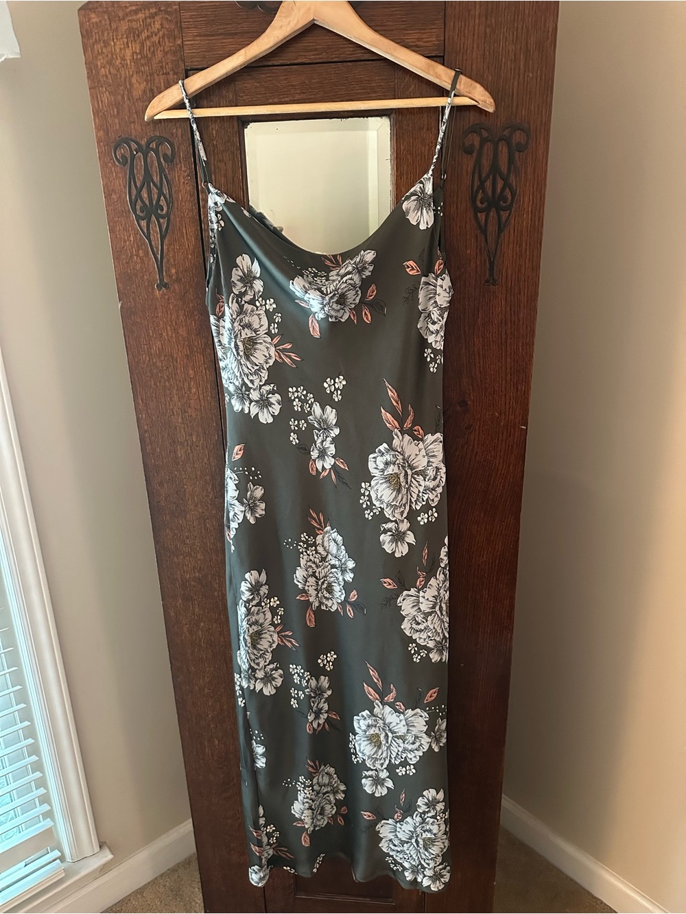 Her Entire Name Says Grace Floral Midi Slip Dress in Dark Gray Size Small